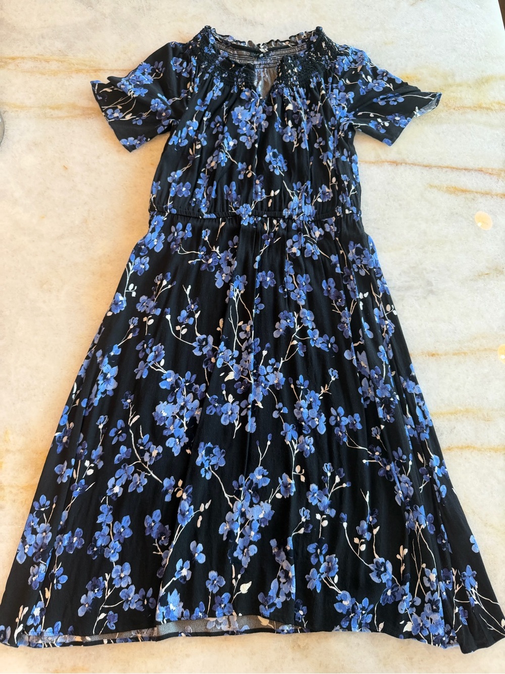 Talbots Floral Dress with Blue Blossoms - Medium Petite